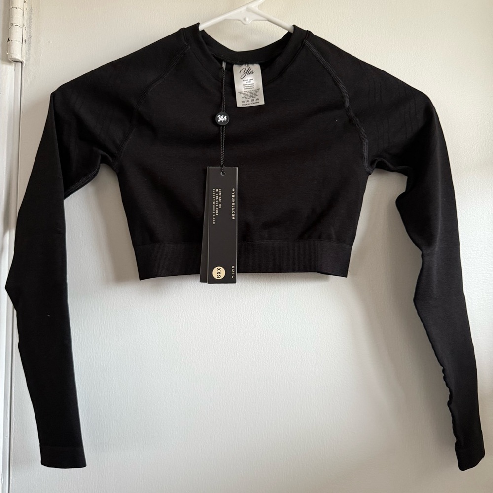 YoungLA For Her Black Long Sleeve Crop Top Compression, Size XXS